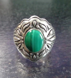 CAROLYN POLLACK Signed, Logo, Sterling 925 Stamped, Green Malachite, 9.8 gram - Picture 1 of 8