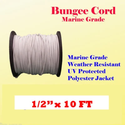 MTP (MULTITOOLPRO) 1/2" x 10 Ft Premium Marine Grade Bungee Shock Stretch Cord UV WHITE 10'