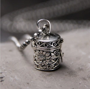 Mini Budismo Caja de Oración de Loto Colgante Medallón de Plata Esterlina 925 A2532 - Imagen 1 de 15