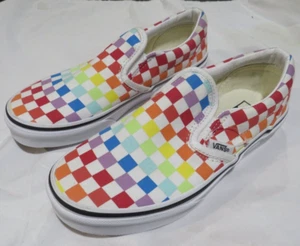 Vans Classic Slip-On Sneakers Rainbow Checkerboard Youth Size 3 Girls Worn ONCE - Picture 1 of 8