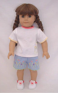 Juego corto floral bordado azul de 2 piezas para muñecas American Girl de 18" - Imagen 1 de 2
