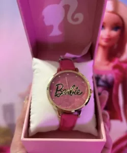 Barbie Limited Edition Women's Glitter Dial Pink Strap Watch, Goldtone, NIB - Picture 1 of 1