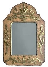 Antique Mirror ~ Applied Brass Floral Decoration ~ flowers ~ 20th Century 