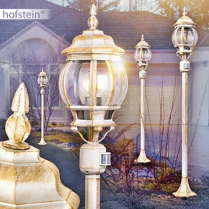 Außen Steh Leuchte klassisch Garten Wege Lampe Laterne Bewegungsmelder weiß/gold - Bild 1 von 3