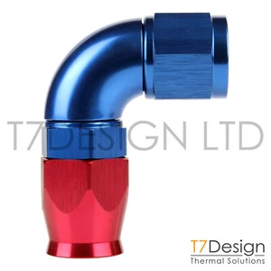AN8 90 Grad PTFE Full Flow Geflechtschlauchverschraubung -8 AN08 JIC rot/blau - Bild 1 von 1