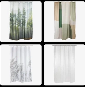 SHOWER CURTAIN POLYTHENE FABRIC MODERN DESIGNER WASHABLE + 12 HOOKS 150x200CM - Picture 1 of 9