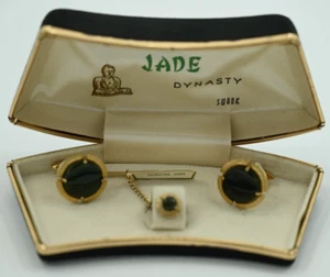 Vintage Swank Jade Dynasty Tie Clip and Cufflink Set - Picture 1 of 2