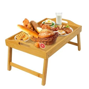 Mesa tipo bandeja de bambú con patas plegables para desayuno - Picture 1 of 7