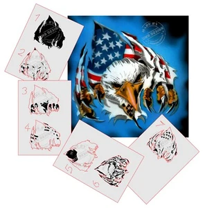 AS-131 Adler Step by Step Airbrush Schablone für Acryl Spray Wand Tattoo Farbe - Picture 1 of 2