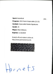 Mark Williams Impeccable Rookie Auto and Lamelo Ball Rookie Optic RR Hornets RC