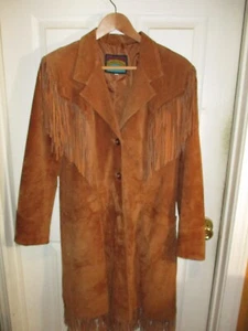 Vintage Pioneer Wear Western Leather Fringe Duster Jacket Chestnut Womens M-L - Picture 1 of 15