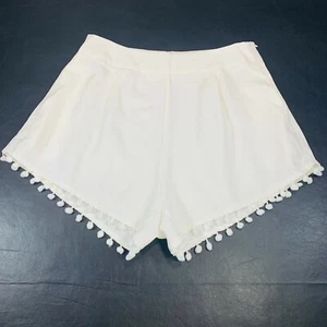 Women’s White High Rise Shorts Pom Pom Trim Pockets Sz L Missord Miss Ord - Picture 1 of 7
