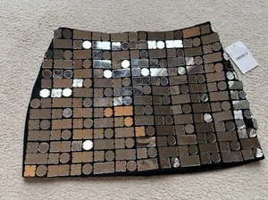 Forever 21 Womens Metallic Mirrored Geo Mini Skirt Sequins Bling Sparkly Black M - Picture 1 of 13