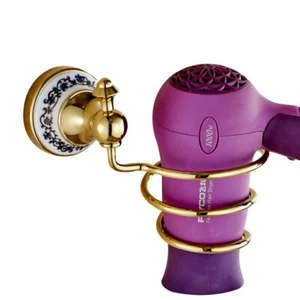 Luxury Gold Polished Bathroom Wall Mounted Hair Dryer Storage Rack Holder - Picture 1 of 8