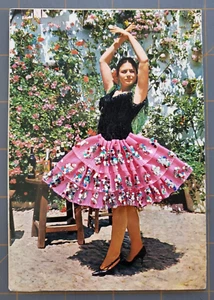 Postcard Spanish Dancer with Applied Fabric Skirt & Top with Glitter Novelty 3D - Picture 1 of 3