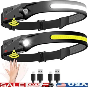 Headlamp Flashlight Rechargeable 2PCS 230° Wide Beam Head Lamp LED Motion Sensor - Picture 1 of 12