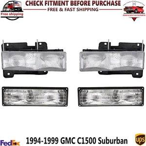 Front Headlights + Signal Lights LH & RH For 1994-1999 Chevrolet &GMC C/K Series - Picture 1 of 12