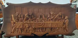 The Last Supper' 32” X 14” Vintage Wooden Hand Carved Wall Hanging Plaque - Picture 1 of 11