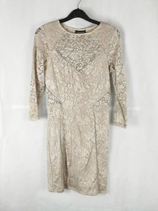 Ladies Dress Size 8 WAREHOUSE Champagne Lace Wiggle Pencil 3/4 Sleeves - Picture 1 of 9
