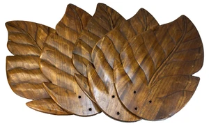 Vintage 80s Hand Carved Wood Leaf Ceiling Fan Blades (5) Replacement 24" x 12" - Picture 1 of 9