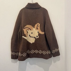 Vintage 50’s Zip Up Cowichan Heavy Wool Sweater Ram Lined Brass Zipper Mens XL - Picture 1 of 14