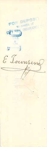 1874  NEW YORK CITY  E TOWNSEND   HEIRLOOM AUTOGRAPH  REVENUE STAMP Cover