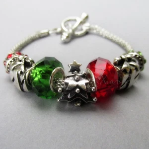 Tis The Season European Starter Charm Bracelet - Red Green Christmas Bracelet - Picture 1 of 9