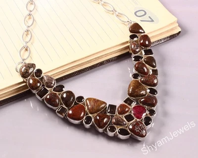 Argento Sterling Naturale Multicolore Diaspro Con Quarzo Collana Regalo Gioielli - Immagine 1 di 4