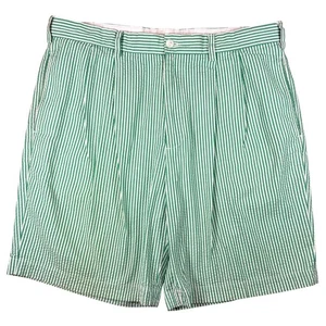 Brooks Brothers Seersucker 9" Shorts Striped Pleated Green Whit Size W 36 Preppy - Picture 1 of 11