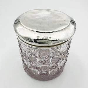 DRESSING TABLE JAR STERLING SILVER & GLASS BIRMINGHAM 1922 W J MYATT & CO - Picture 1 of 7