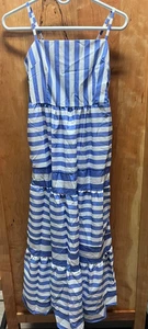 Maxi abito donna piccolo blu bianco a righe spaghetti spalline a strati estivo 49" - Foto 1 di 2