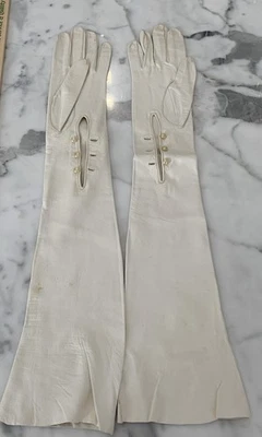 "Guantes de ópera vintage talla 6,5"" blancos franceses pieles para niños 21"" hechos en Francia" Foto 1 de 4