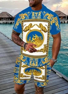 Men's Spring Summer Outfit 2-Piece Set Short Sleeve Shirt & Shorts Set 5XL BIG - Picture 1 of 7