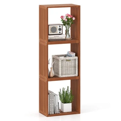 2PCS 3 Cube Storage Organizers Stackable Bookcase Shelves for Small Spaces Teak - Image 1 of 4