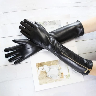 Guantes largos de mujer de 48 cm (18,9") de largo lisos de cuero de oveja real para fiesta ópera Foto 1 de 4