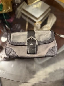 VINTAGE Coach Gray Satin Suede Flap Clutch Purse Swarovski Crystal - Picture 1 of 16