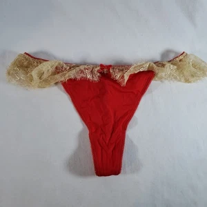 Victoria's Secret Dream Angels Tanga groß Satin rot elfenbein Rüschen Spitze Schlüsselloch - Bild 1 von 4