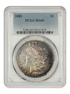 Dólar de plata Morgan 1889-P graduación profesional MS60 tono fuerte - Imagen 1 de 4