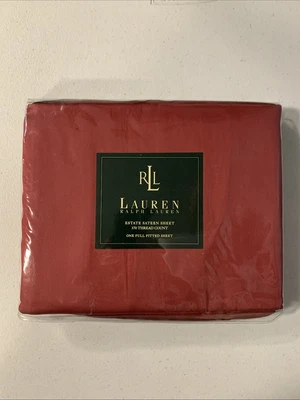 New Ralph Lauren Estate Sateen Full Fitted Sheet Damask Red 370 Thread - Image 1 of 4