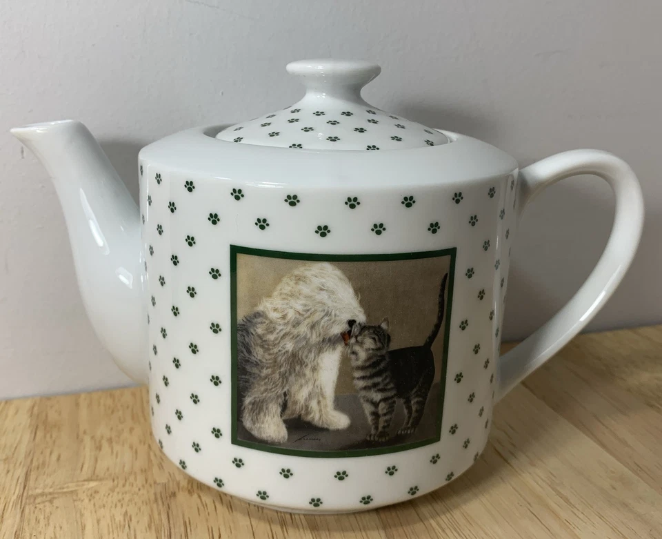 1986 Vintage Lowell Herrero Cat Dog Paw Prints Art Teapot Vandor Made In Japan - Image 1 of 4