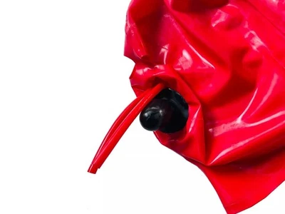 Red Latex Hood with 15cm Long Nose tube Back zipper Rubber Mask for Fetish BDSM - Image 1 of 4