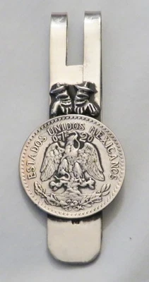 Vintage Silver MFR Sleeping Pedro Money Clip with Silver 1921 50 Centavos - Image 1 of 4