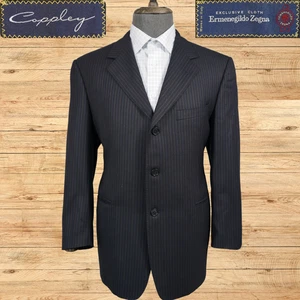 Ermenegildo Zegna Blazer Mens 42S Navy 3 Button Wool Pinstripe Coppley EUC - Picture 1 of 8