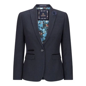 Women’s Tweed Wool Jacket Navy Check 1920s Vintage Look – House of Cavani - Picture 1 of 5