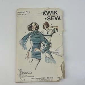 Sweater Pullover Size S-XL Vintage Uncut Pattern 621 Slit Boatneck Scarf Fringe - Picture 1 of 2