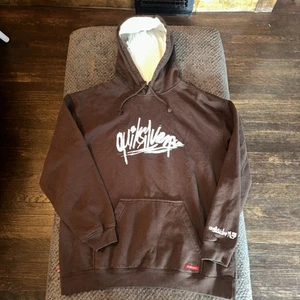 Vtg Y2K Quiksilver Hoodie Sweatshirt Brown Men’s M Spellout Surf Skate Skull HTF - Picture 1 of 9