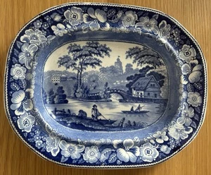 Antike dunkelblaue Transfer verzierte Staffordshire Platte "Wildrose" - Bild 1 von 20