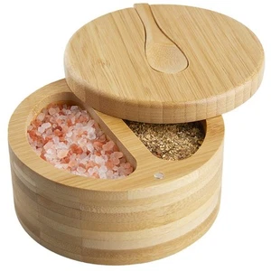 2X(Caja de Condimentos con Tapa Giratoria Salero de Bambú con Tapa y Cuchar1179 - Imagen 1 de 7