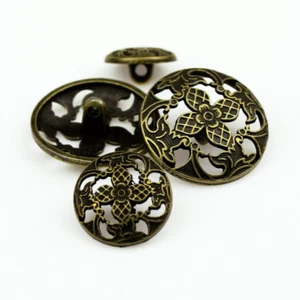 12 PIEZAS Botones de vástago redondo perforado tallado de flores de metal bronce 15 mm/18 mm/25 mm - Imagen 1 de 2