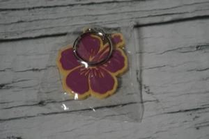 Yellow & Purple Hibiscus Flower Key Ring - Picture 1 of 1